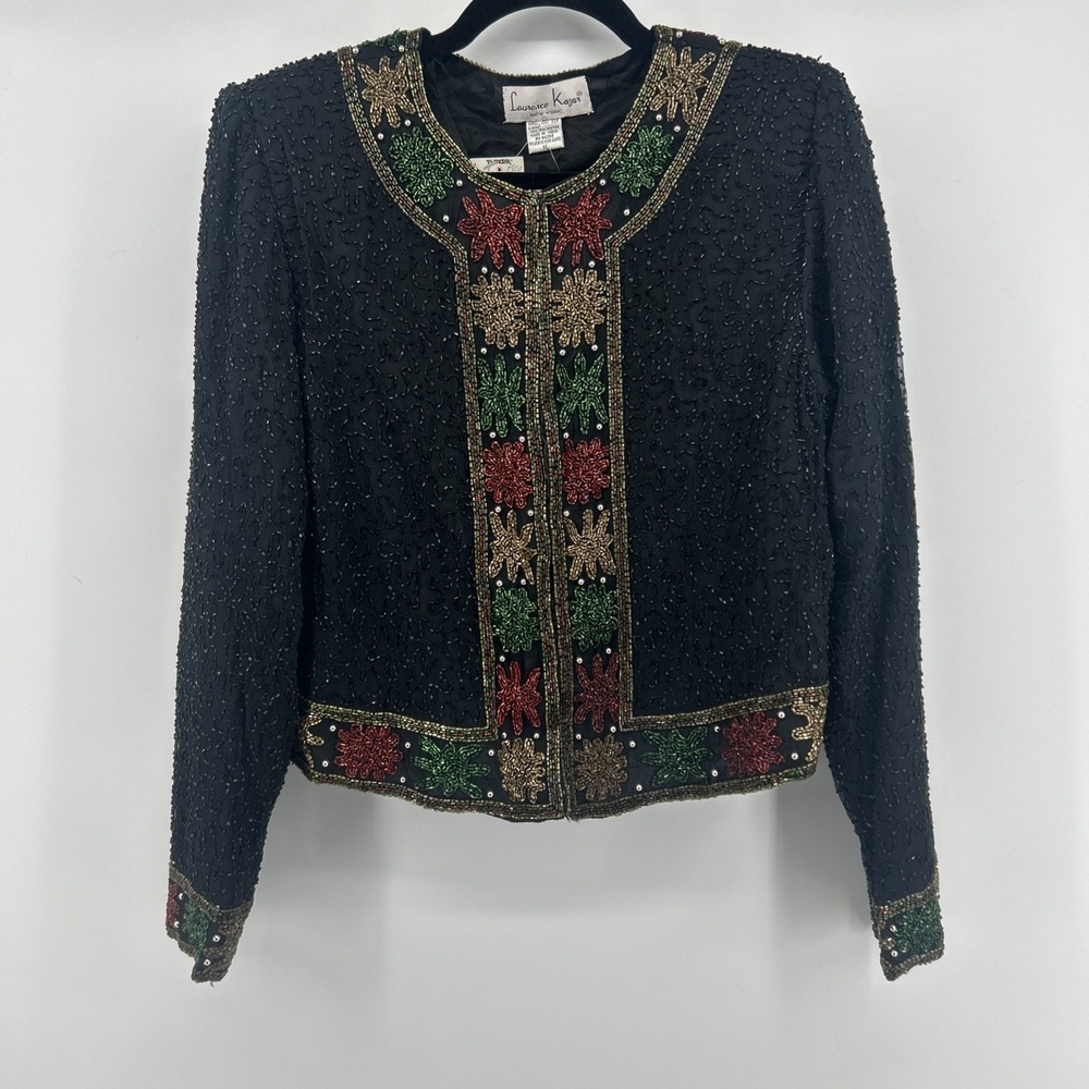 NWT Laurence Kazar 100% Silk Beaded Blazer Vtg 90s Gothic Glam Crop XL Holiday